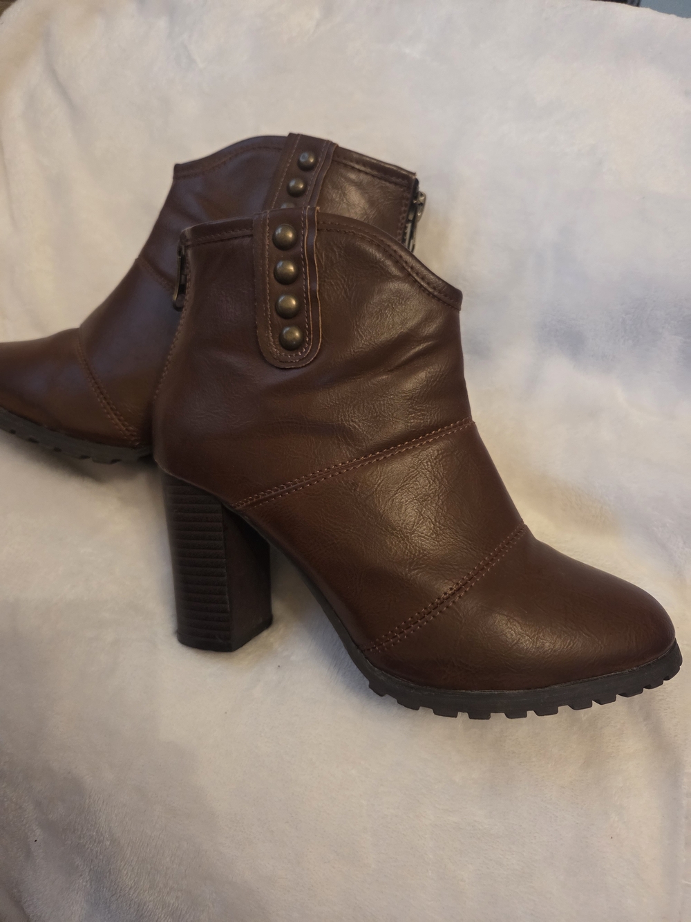 Seven7 Brown Vegan Leather Almond Toe Ankle Boot with Stud Detail - Size 8